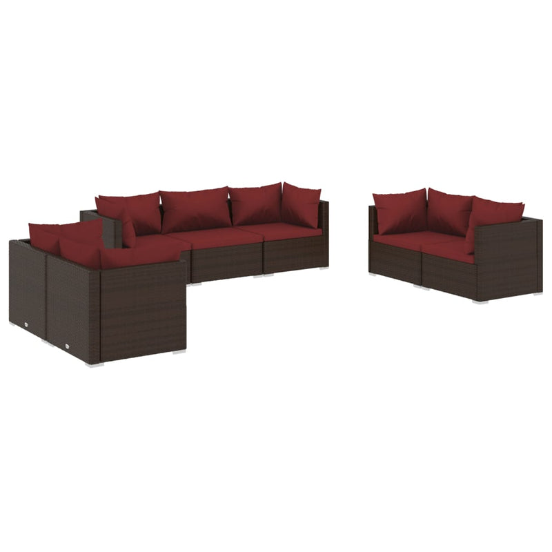 7 Piece Garden Lounge Set with Cushions Poly Rattan Brown Payday Deals