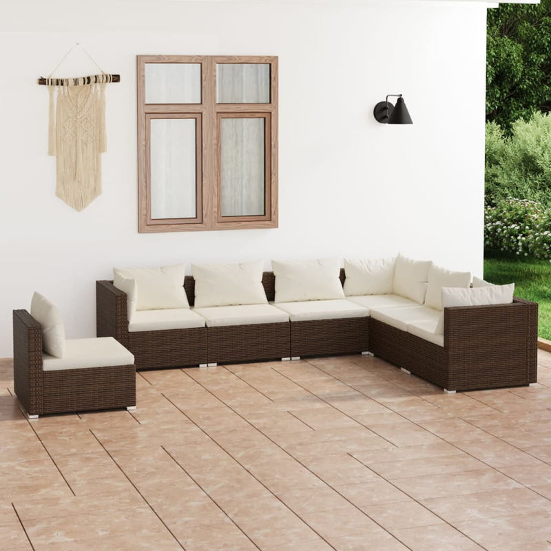 7 Piece Garden Lounge Set with Cushions Poly Rattan Brown Payday Deals