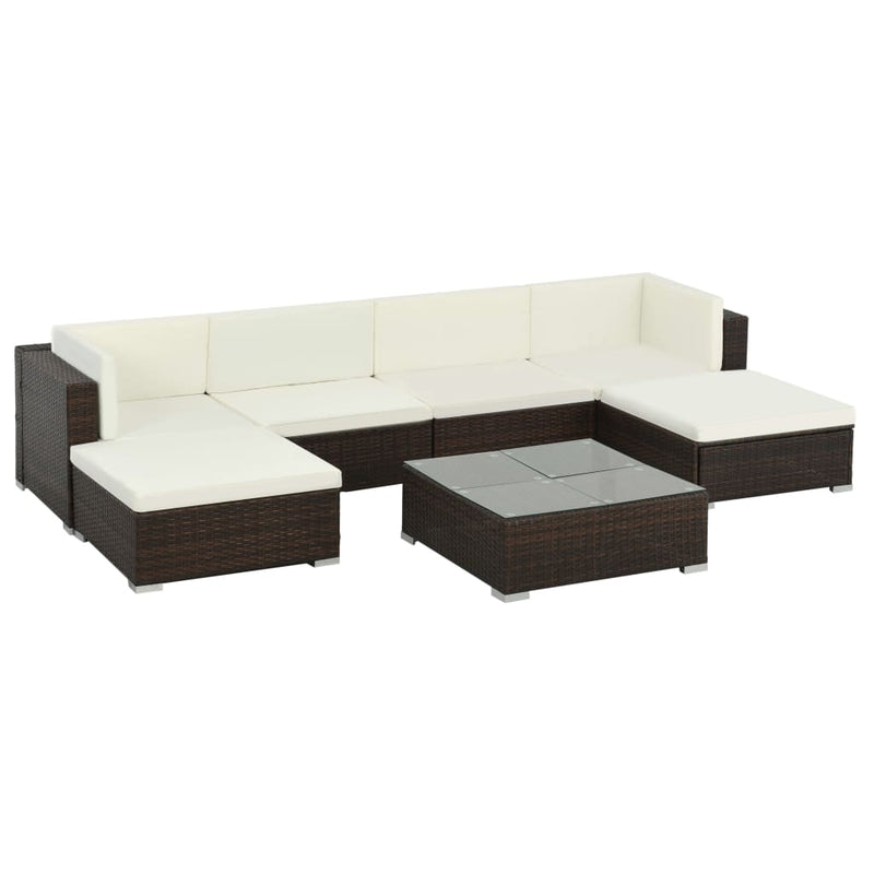 7 Piece Garden Lounge Set with Cushions Poly Rattan Brown Payday Deals