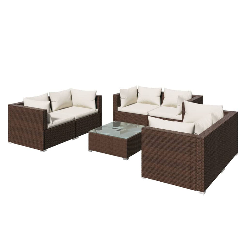 7 Piece Garden Lounge Set with Cushions Poly Rattan Brown Payday Deals