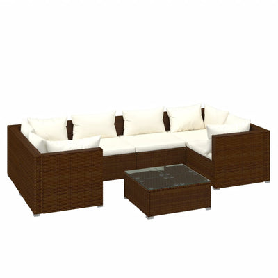 7 Piece Garden Lounge Set with Cushions Poly Rattan Brown Payday Deals