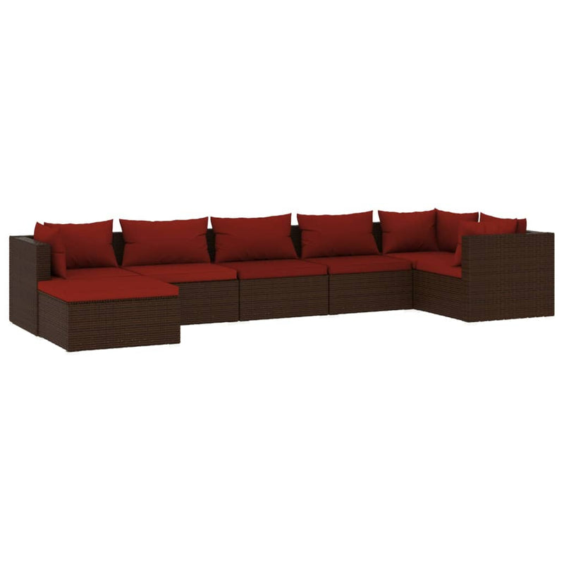 7 Piece Garden Lounge Set with Cushions Poly Rattan Brown Payday Deals