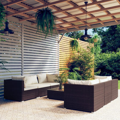 7 Piece Garden Lounge Set with Cushions Poly Rattan Brown