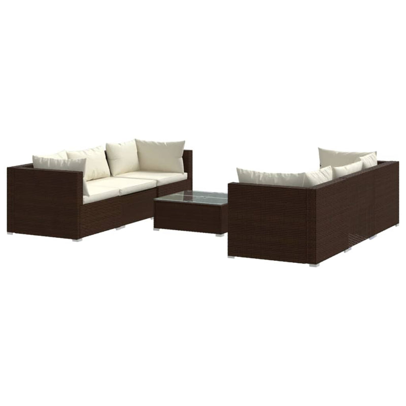 7 Piece Garden Lounge Set with Cushions Poly Rattan Brown Payday Deals