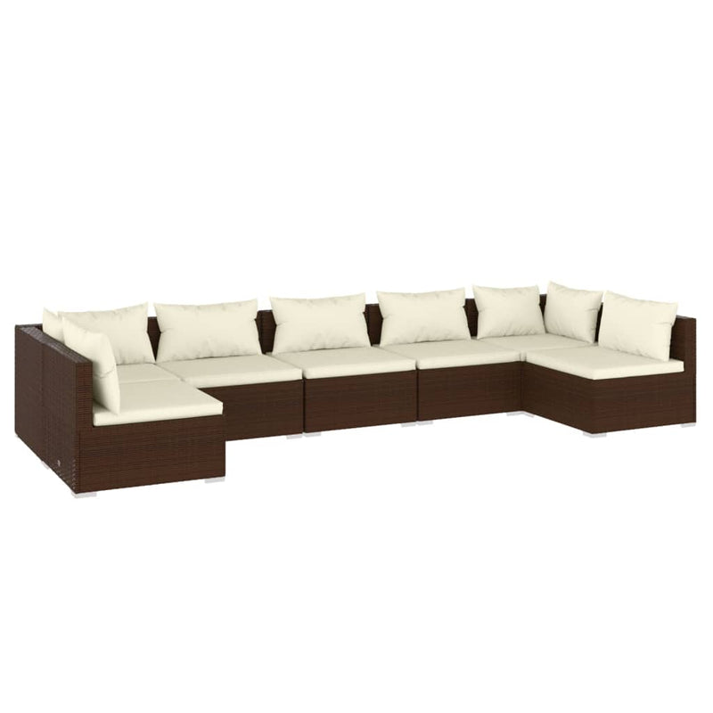 7 Piece Garden Lounge Set with Cushions Poly Rattan Brown Payday Deals