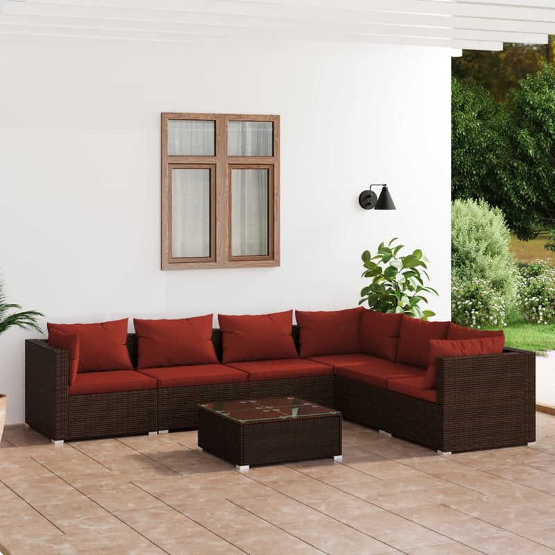 7 Piece Garden Lounge Set with Cushions Poly Rattan Brown Payday Deals