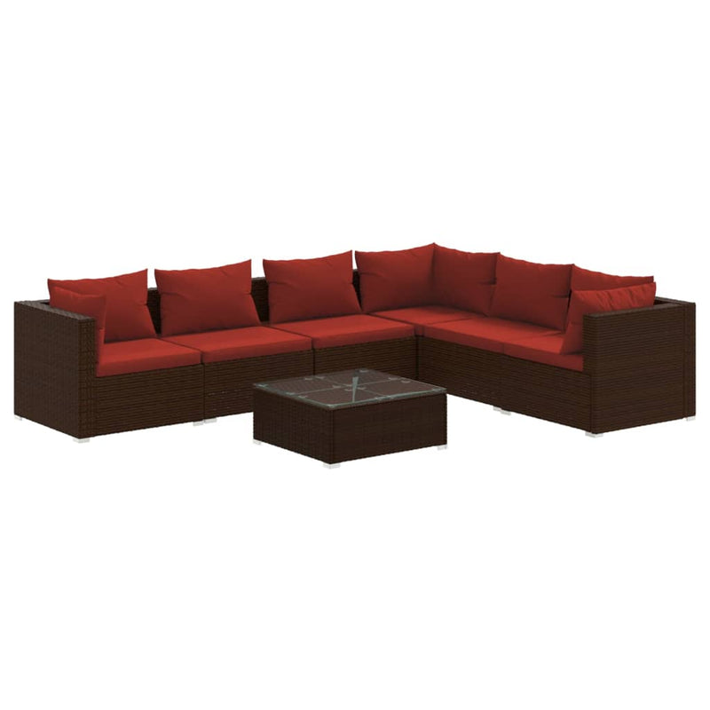 7 Piece Garden Lounge Set with Cushions Poly Rattan Brown Payday Deals