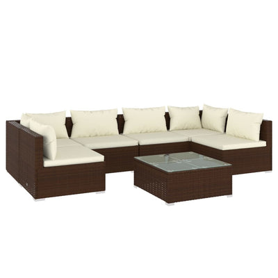7 Piece Garden Lounge Set with Cushions Poly Rattan Brown Payday Deals