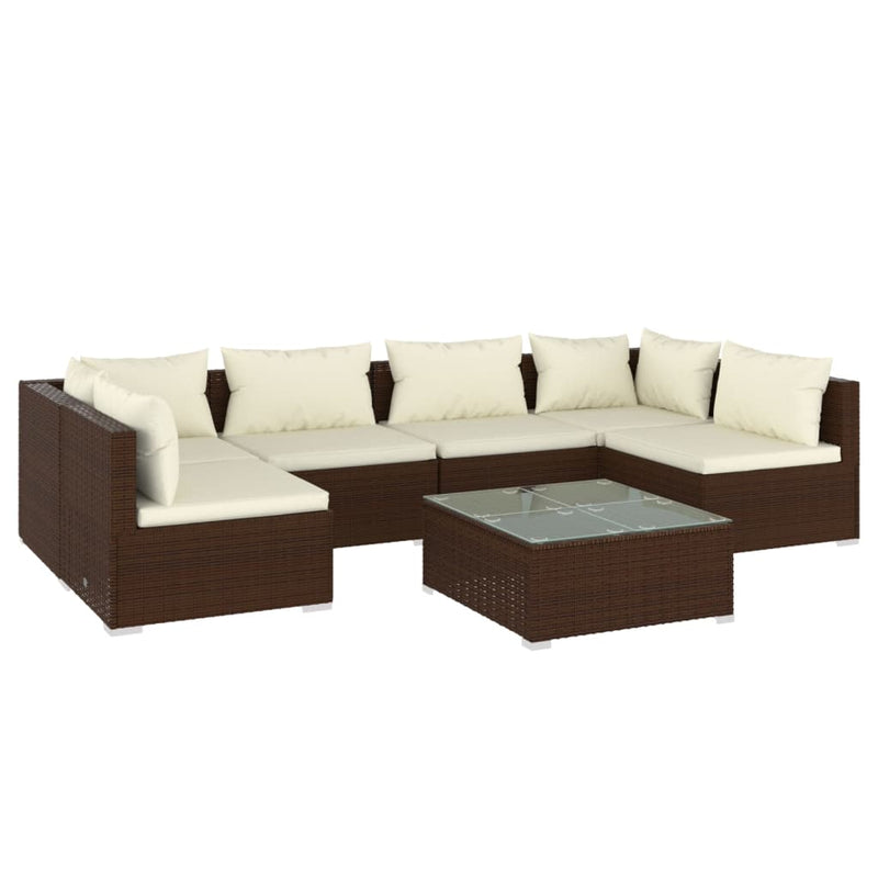 7 Piece Garden Lounge Set with Cushions Poly Rattan Brown Payday Deals