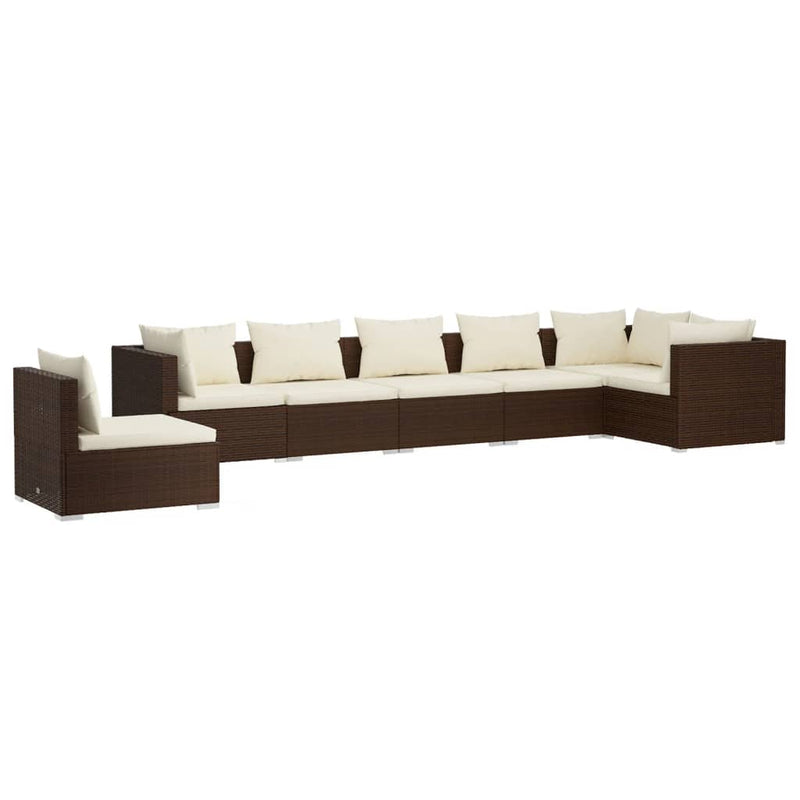 7 Piece Garden Lounge Set with Cushions Poly Rattan Brown Payday Deals
