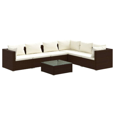 7 Piece Garden Lounge Set with Cushions Poly Rattan Brown Payday Deals