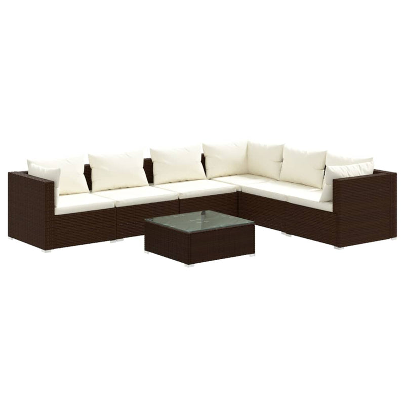 7 Piece Garden Lounge Set with Cushions Poly Rattan Brown Payday Deals