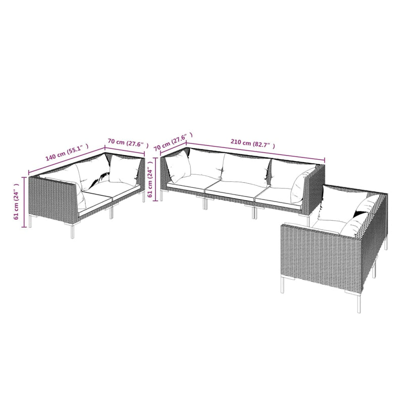 7 Piece Garden Lounge Set with Cushions Poly Rattan Dark Grey Payday Deals