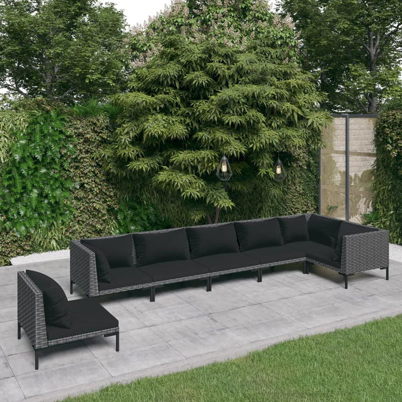 7 Piece Garden Lounge Set with Cushions Poly Rattan Dark Grey Payday Deals