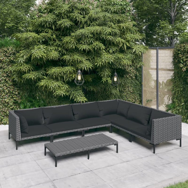 7 Piece Garden Lounge Set with Cushions Poly Rattan Dark Grey Payday Deals