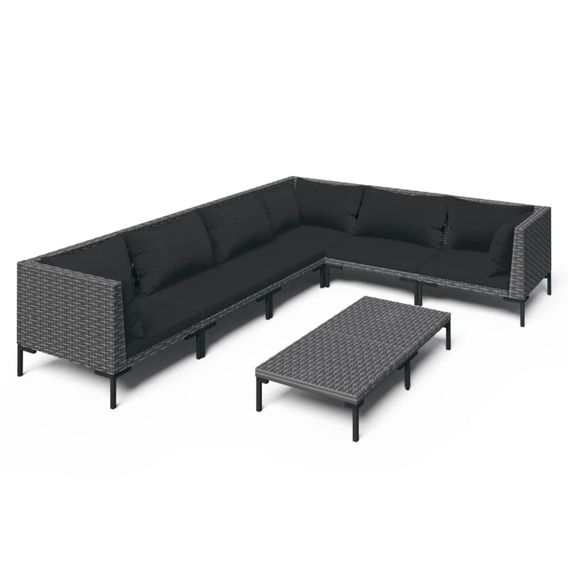 7 Piece Garden Lounge Set with Cushions Poly Rattan Dark Grey Payday Deals