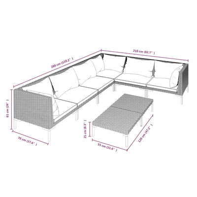 7 Piece Garden Lounge Set with Cushions Poly Rattan Dark Grey Payday Deals