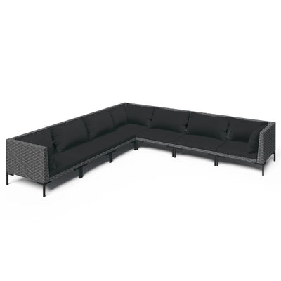 7 Piece Garden Lounge Set with Cushions Poly Rattan Dark Grey Payday Deals