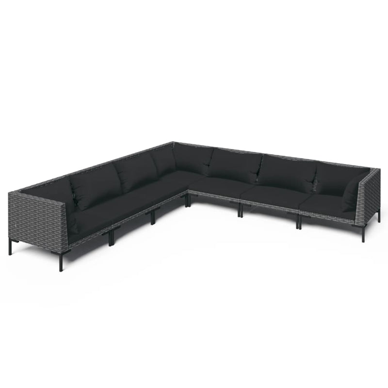 7 Piece Garden Lounge Set with Cushions Poly Rattan Dark Grey Payday Deals