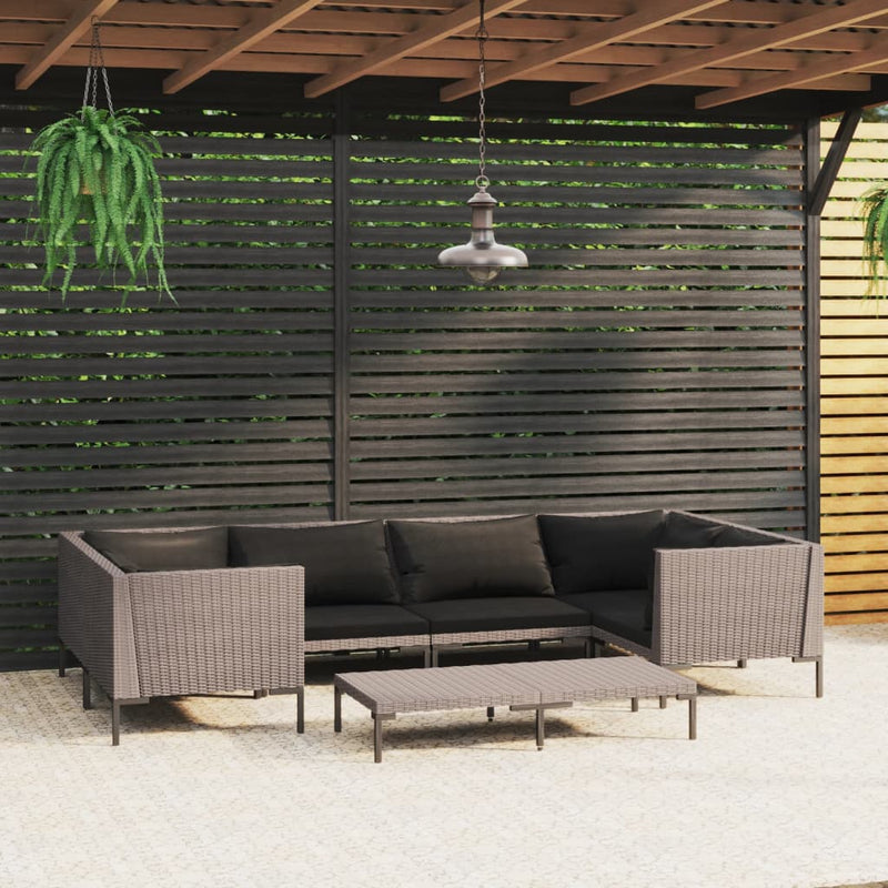 7 Piece Garden Lounge Set with Cushions Poly Rattan Dark Grey Payday Deals