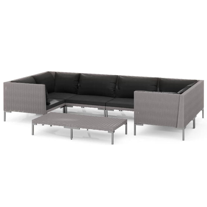 7 Piece Garden Lounge Set with Cushions Poly Rattan Dark Grey Payday Deals
