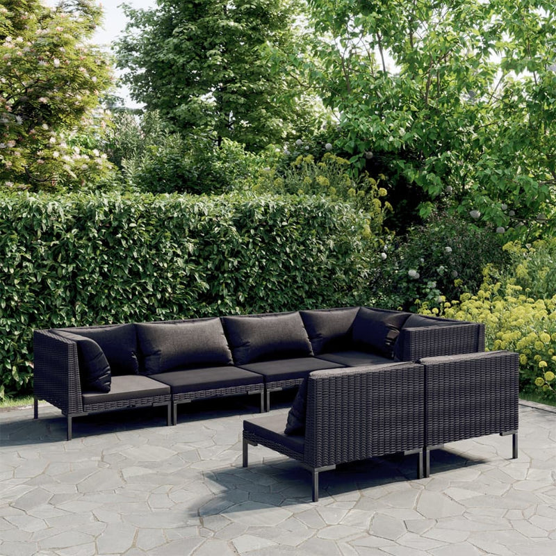 7 Piece Garden Lounge Set with Cushions Poly Rattan Dark Grey Payday Deals