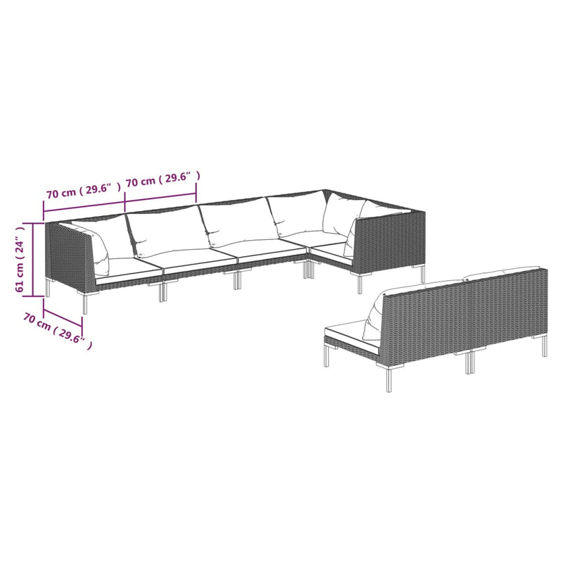 7 Piece Garden Lounge Set with Cushions Poly Rattan Dark Grey Payday Deals