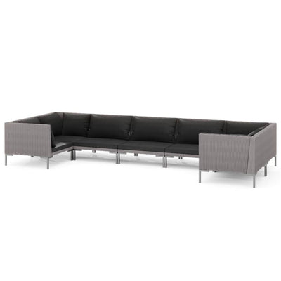7 Piece Garden Lounge Set with Cushions Poly Rattan Dark Grey Payday Deals