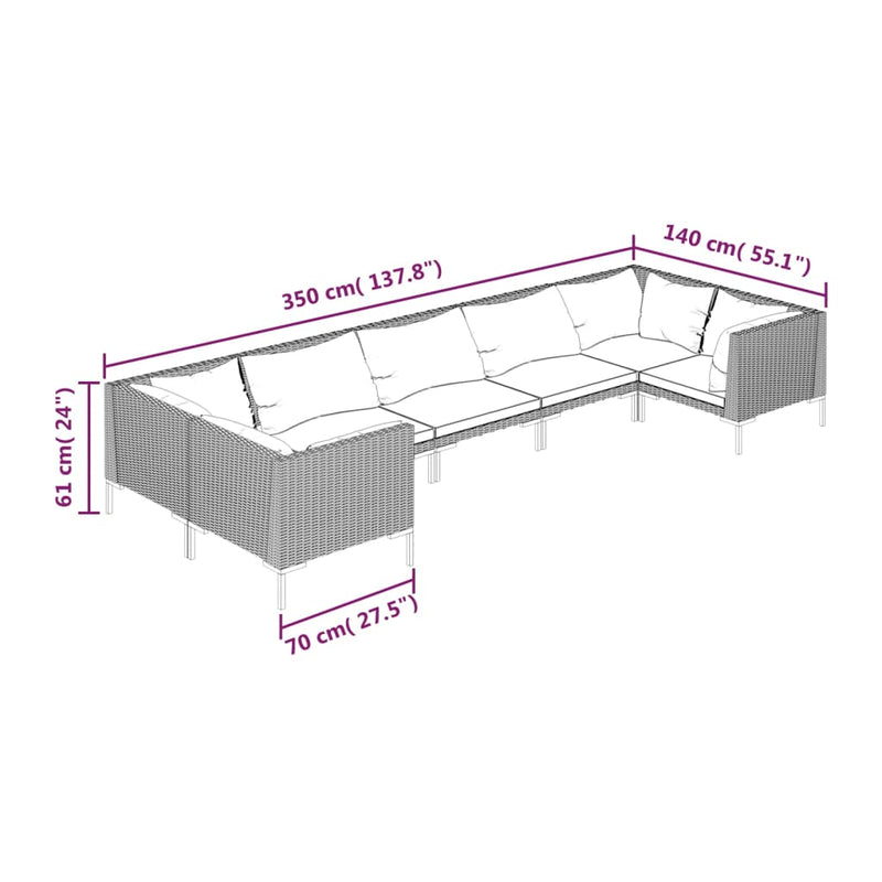 7 Piece Garden Lounge Set with Cushions Poly Rattan Dark Grey Payday Deals