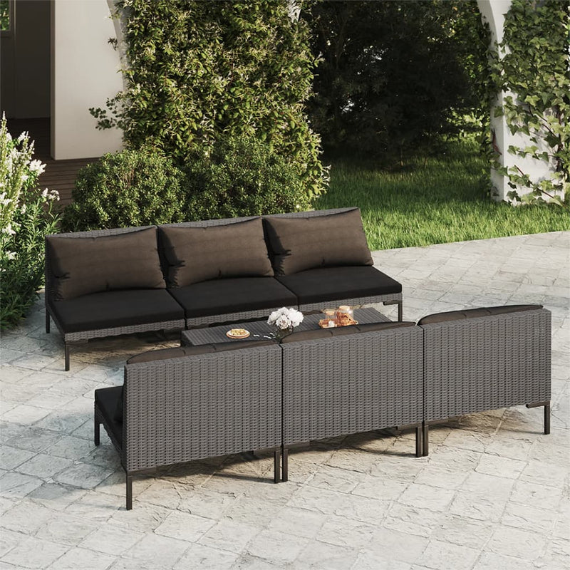7 Piece Garden Lounge Set with Cushions Poly Rattan Dark Grey Payday Deals