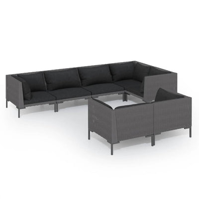 7 Piece Garden Lounge Set with Cushions Poly Rattan Dark Grey Payday Deals