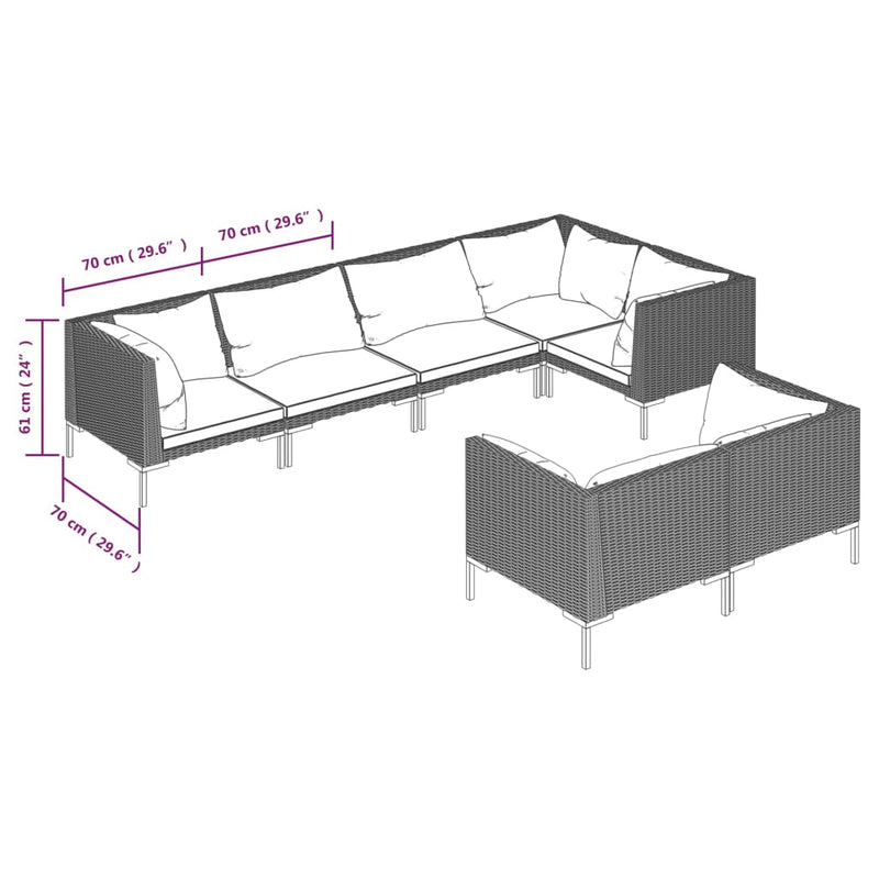7 Piece Garden Lounge Set with Cushions Poly Rattan Dark Grey Payday Deals