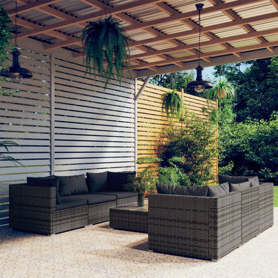 7 Piece Garden Lounge Set with Cushions Poly Rattan Grey