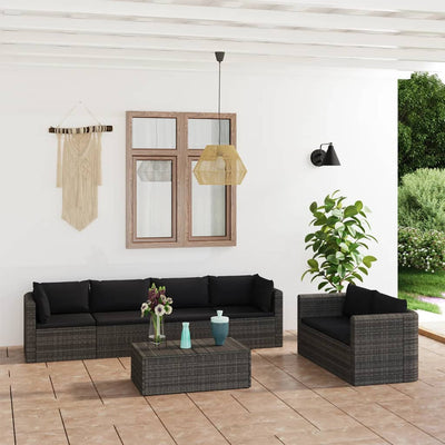 7 Piece Garden Lounge Set with Cushions Poly Rattan Grey Payday Deals