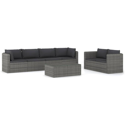 7 Piece Garden Lounge Set with Cushions Poly Rattan Grey Payday Deals