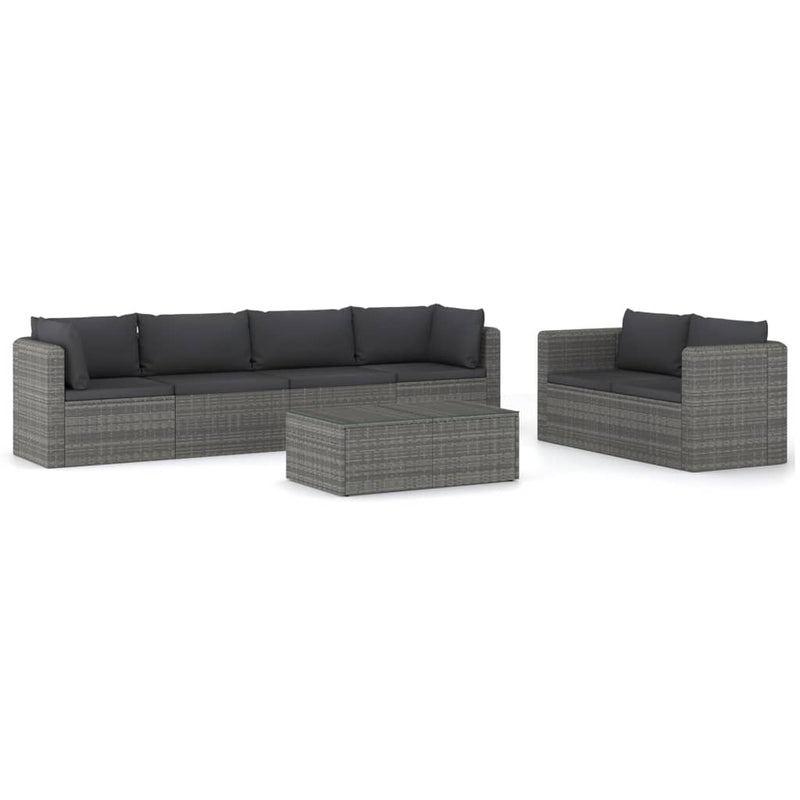 7 Piece Garden Lounge Set with Cushions Poly Rattan Grey Payday Deals