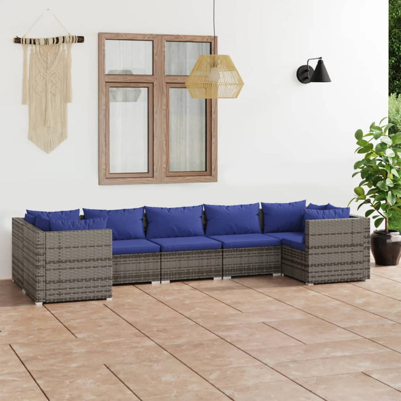 7 Piece Garden Lounge Set with Cushions Poly Rattan Grey Payday Deals