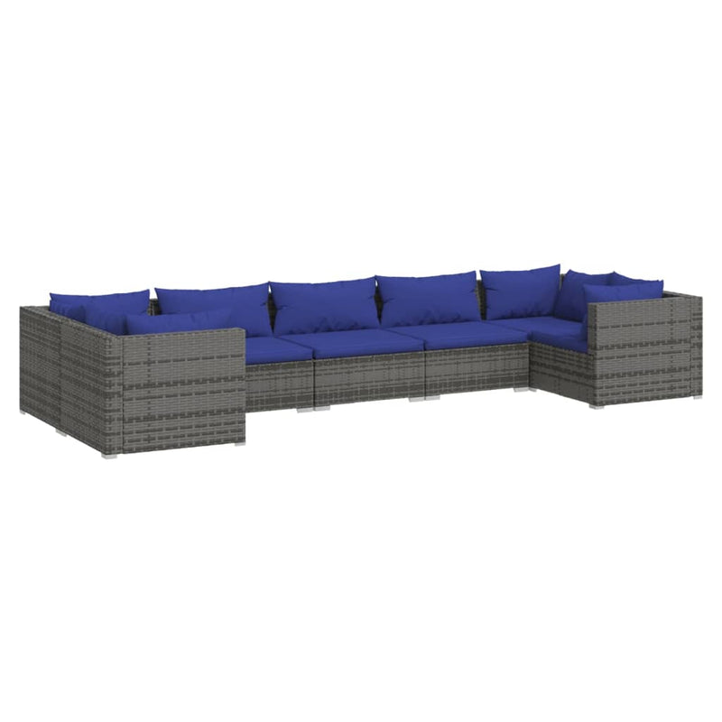 7 Piece Garden Lounge Set with Cushions Poly Rattan Grey Payday Deals