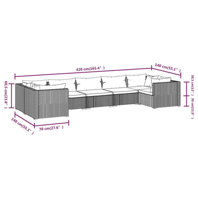 7 Piece Garden Lounge Set with Cushions Poly Rattan Grey Payday Deals