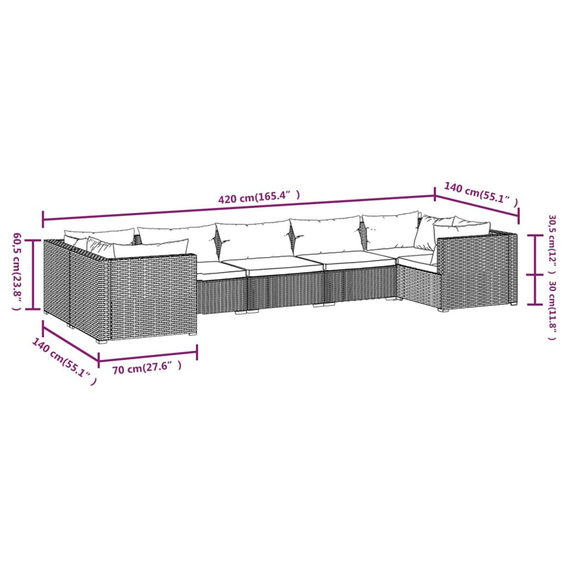 7 Piece Garden Lounge Set with Cushions Poly Rattan Grey Payday Deals