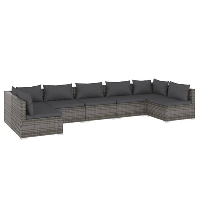7 Piece Garden Lounge Set with Cushions Poly Rattan Grey Payday Deals