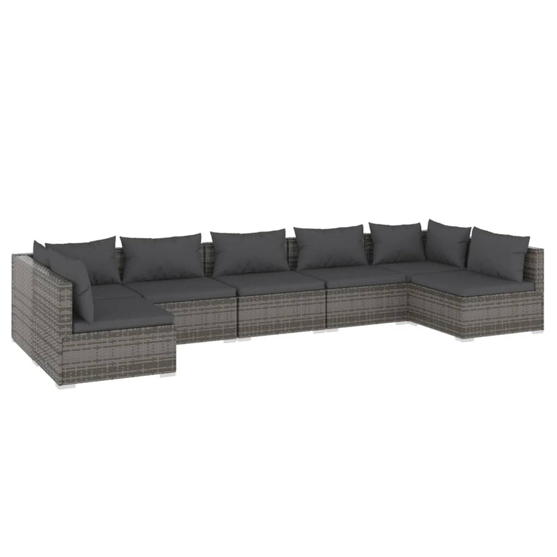 7 Piece Garden Lounge Set with Cushions Poly Rattan Grey Payday Deals