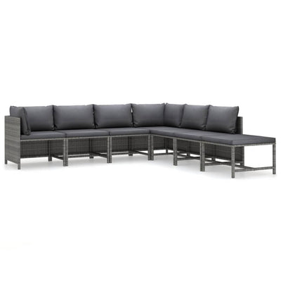 7 Piece Garden Lounge Set with Cushions Poly Rattan Grey Payday Deals