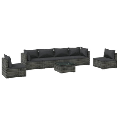 7 Piece Garden Lounge Set with Cushions Poly Rattan Grey Payday Deals