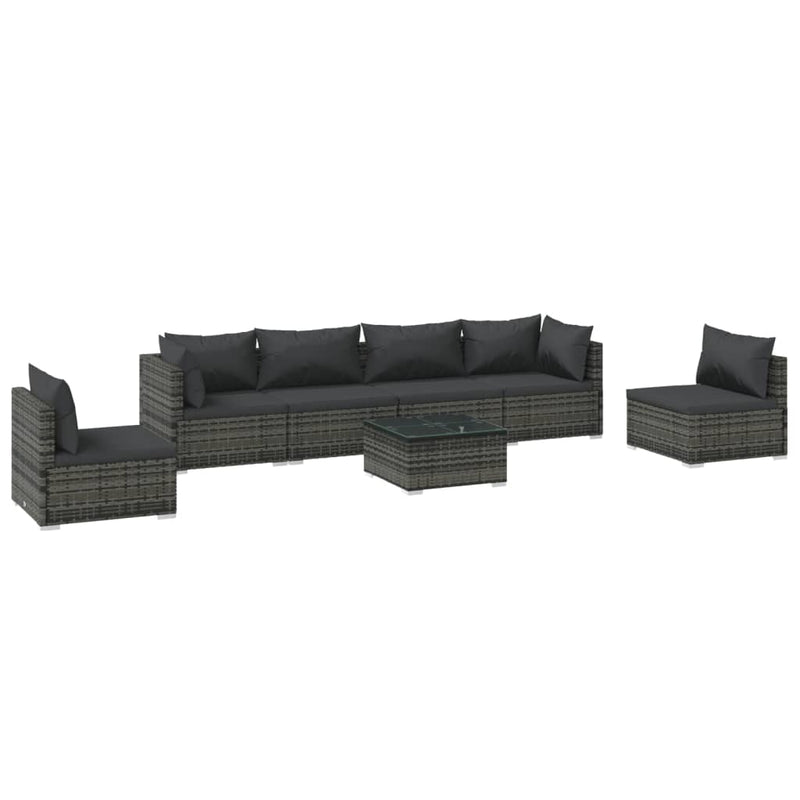 7 Piece Garden Lounge Set with Cushions Poly Rattan Grey Payday Deals