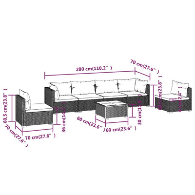 7 Piece Garden Lounge Set with Cushions Poly Rattan Grey Payday Deals