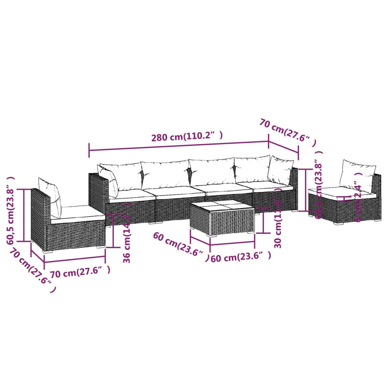 7 Piece Garden Lounge Set with Cushions Poly Rattan Grey Payday Deals