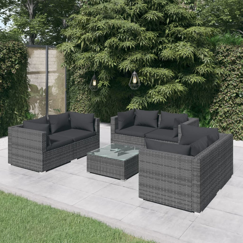 7 Piece Garden Lounge Set with Cushions Poly Rattan Grey Payday Deals