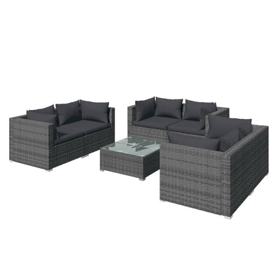 7 Piece Garden Lounge Set with Cushions Poly Rattan Grey Payday Deals