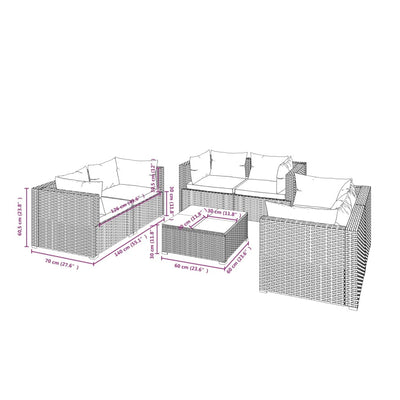 7 Piece Garden Lounge Set with Cushions Poly Rattan Grey Payday Deals